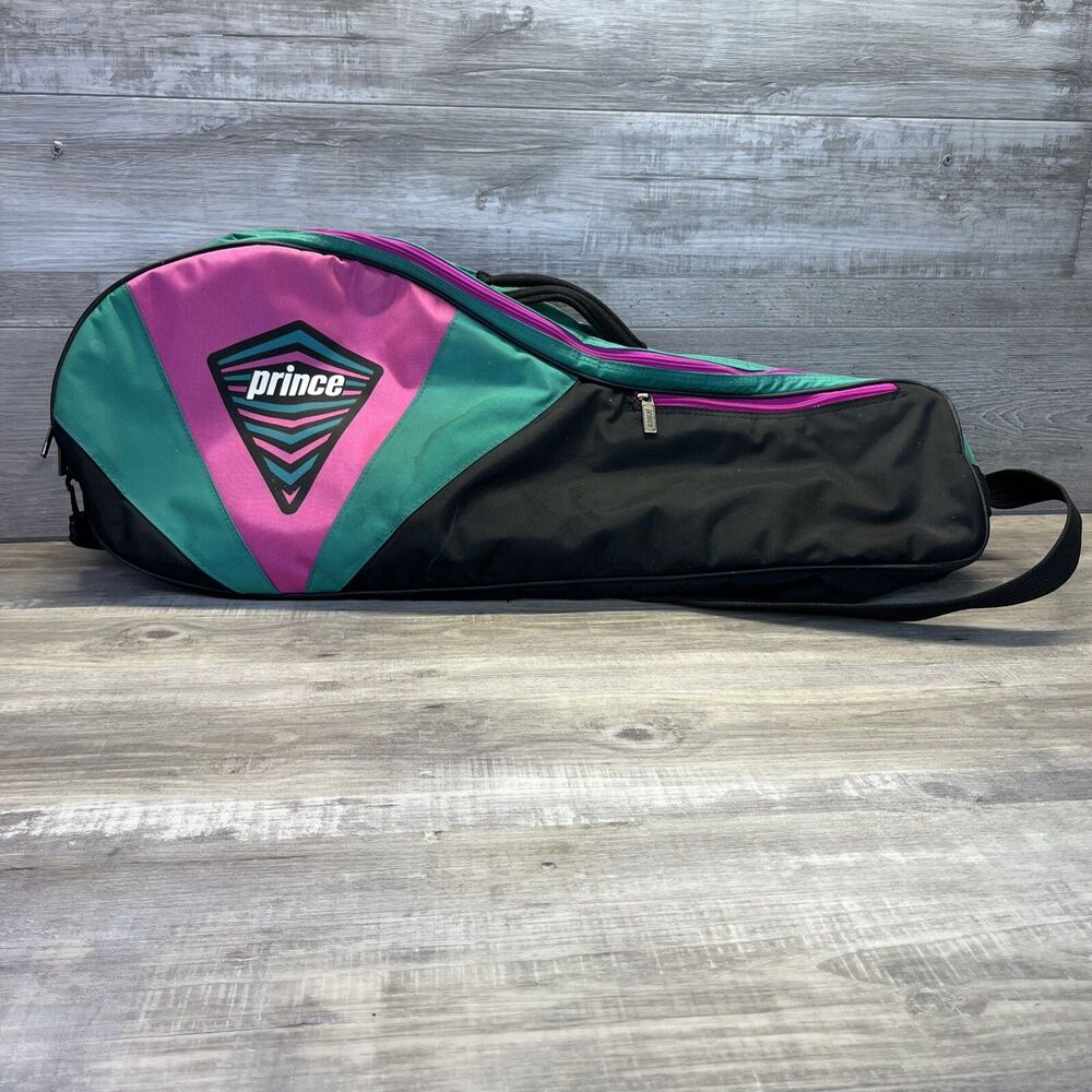 Prince Vtg 80s Sport Tennis Racquet Racket Bag Nylon PVC Rare Teal Purple Black